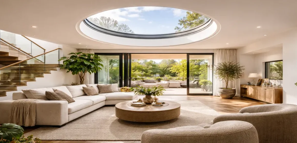 Circular skylights as centrepieces in living rooms, entries and stair voids