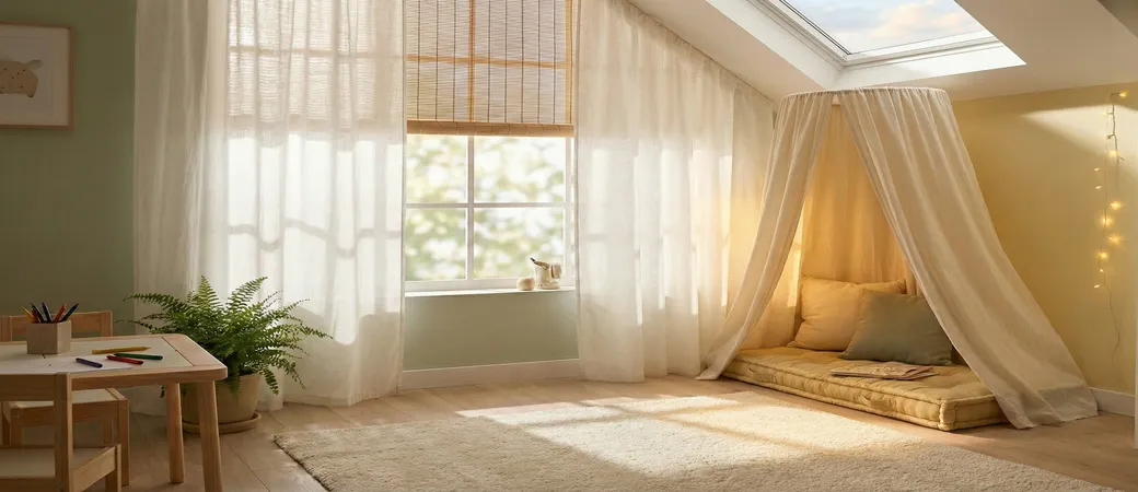 Late-summer sun and kids’ rooms keeping light calming, not harsh
