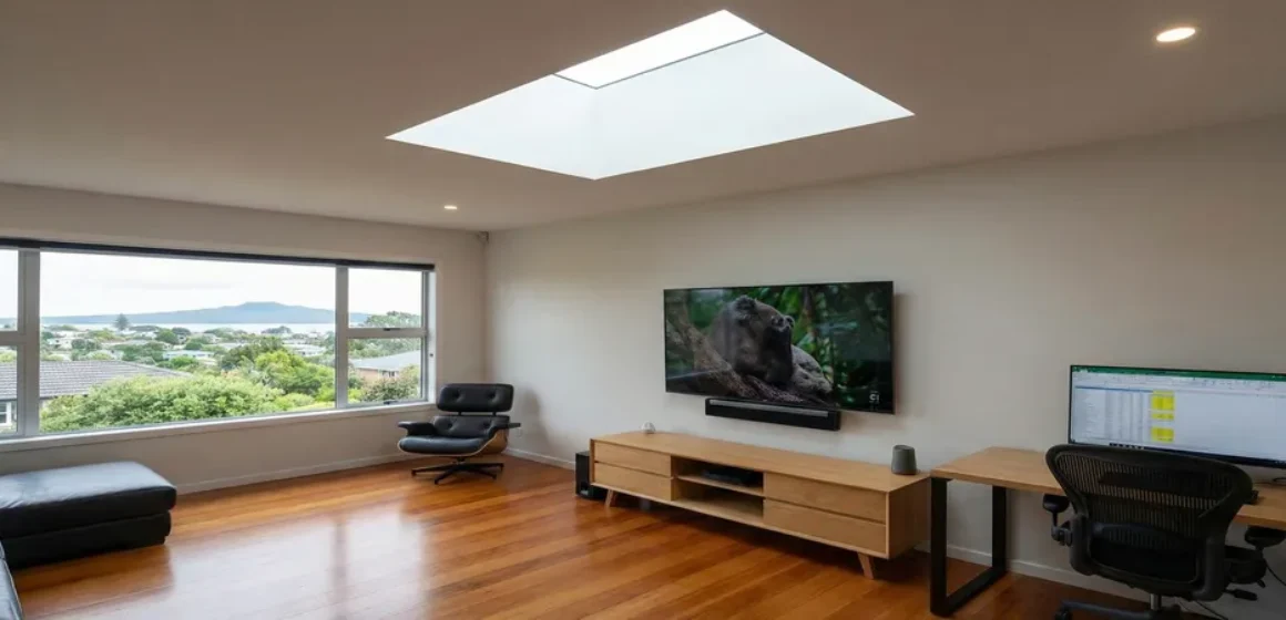 Screens and reflections where to place skylights in Auckland living rooms with TVs and work-from-home desks